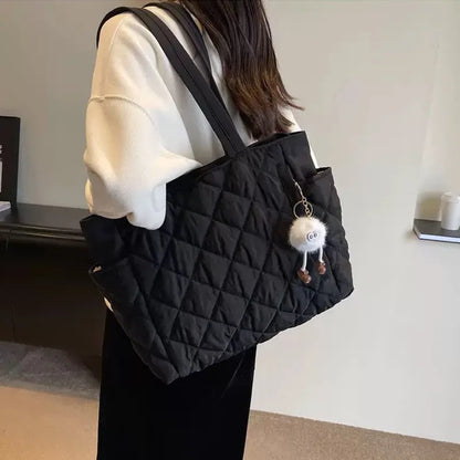 Cotton bag Rhombus large capacity women's hand-held tote bag commuter shopping versatile shoulder bag cross-border