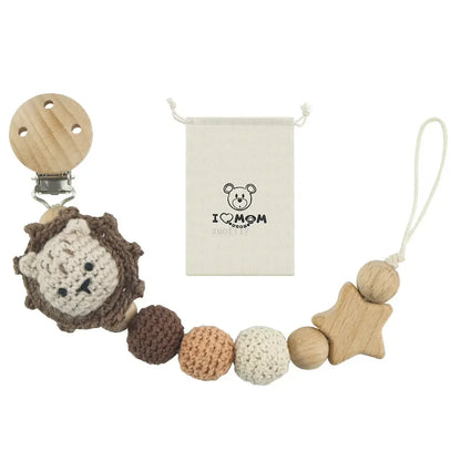 Cartoon Bunny Pacifier Chain Clip Wood Crochet Bear Teething Chain Baby Teether Soother Holder Newborn Chew Toys Pacifier Clips