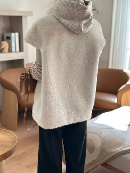 Women's Autumn Winter Faux Mink Hair Stand Collar Sleeveless Loose Vest Jacket Lady Streetwear Single Breasted Faux Fur Vest Top