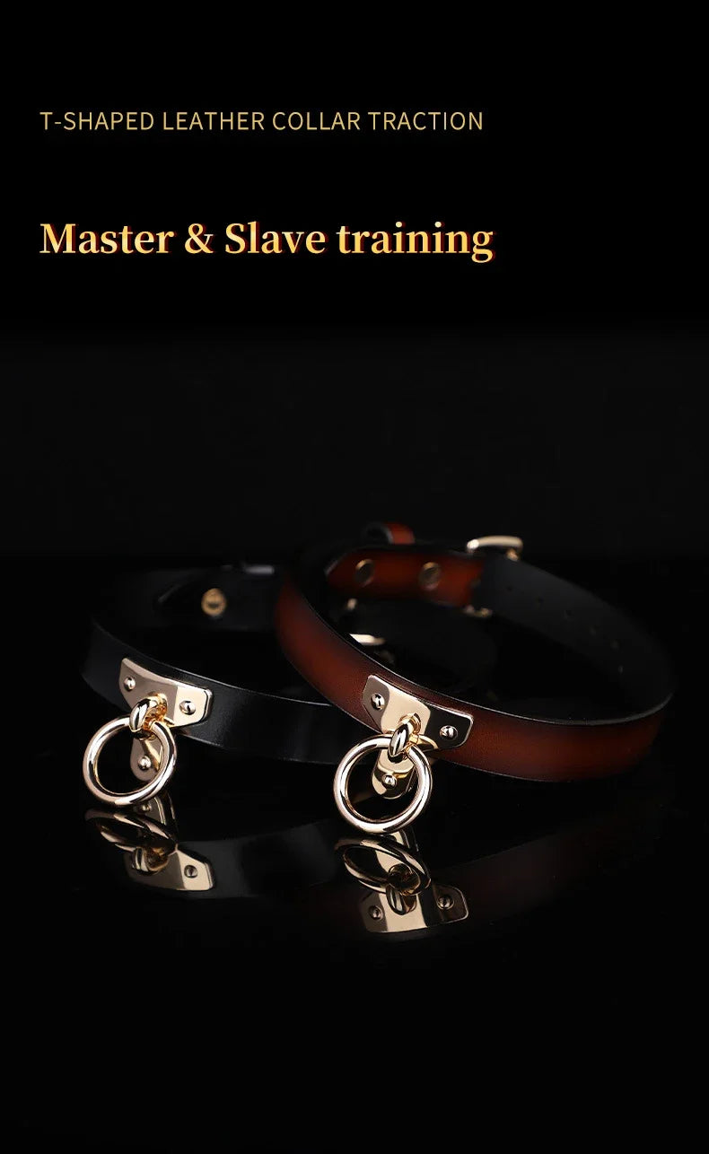 Genuine Leather Series Collar Slave Bed Neck Restraint Belt Strap BDSM Female Couple Bondage Erotic Fun Sex Toys Adult Games