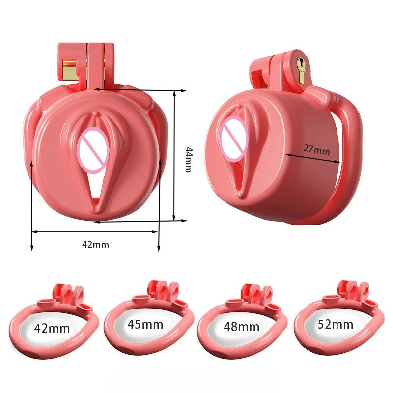 New Sissy Simulation Vagina Chastity Cock Cage Sex Toy with 4 Size Cock Ring Bdsm Penis Urethral Lock Adult Toy for Men