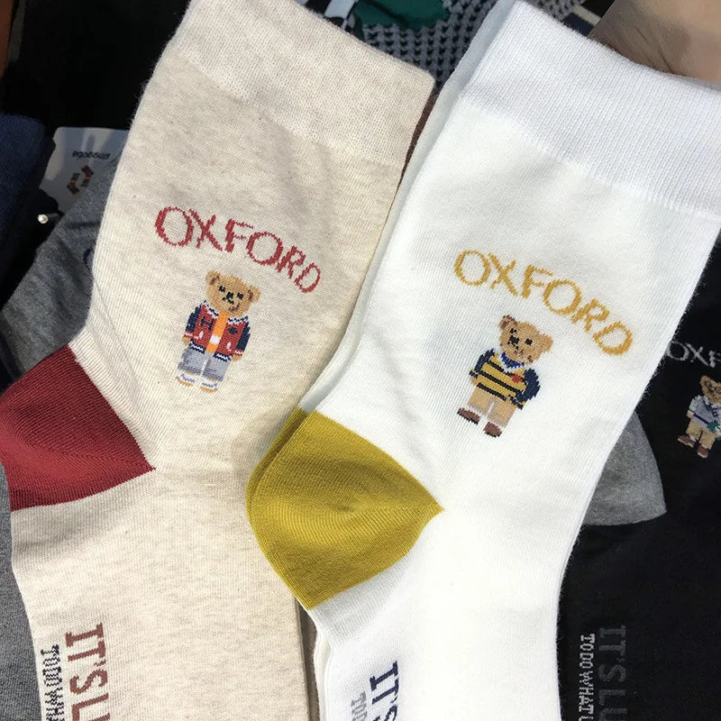 Good Quality Cartoon Gentleman Bear Men's Socks Cotton Harajuku Style Sport Boys Skateboard Novelty Breathable  Christmas Gifts