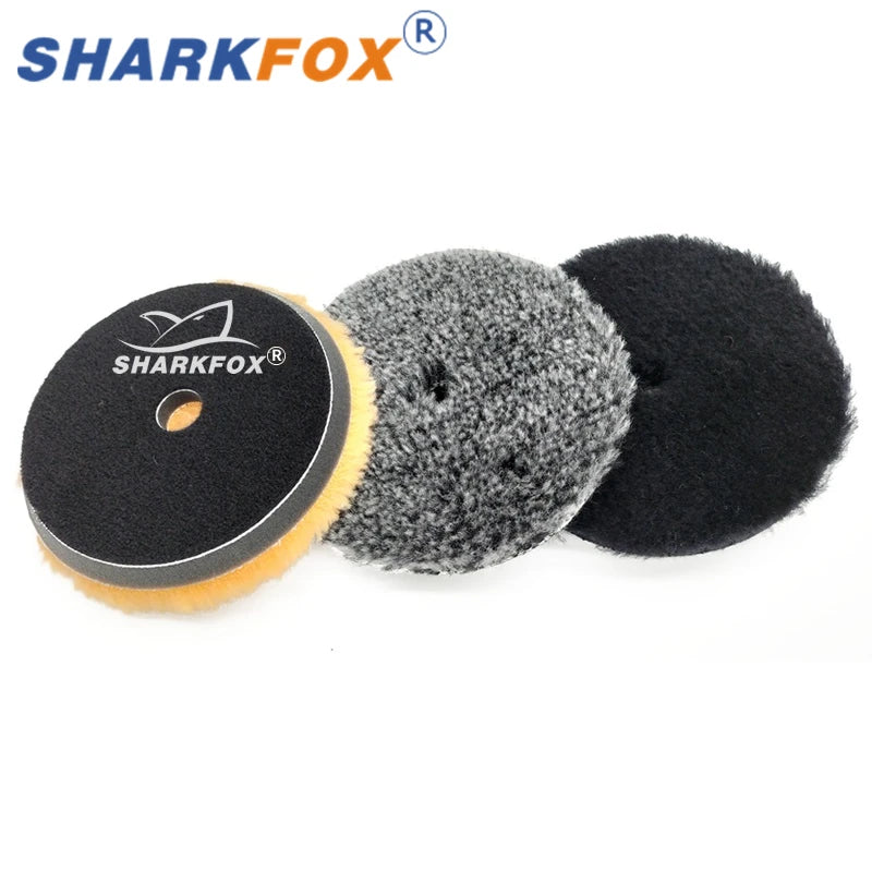 Sharkfox 5/6Inch Wool Car Polishing Pad High Density Lamb Woollen Polish Buffing Pad Wool Polishing Pad for Car Detail Polishing