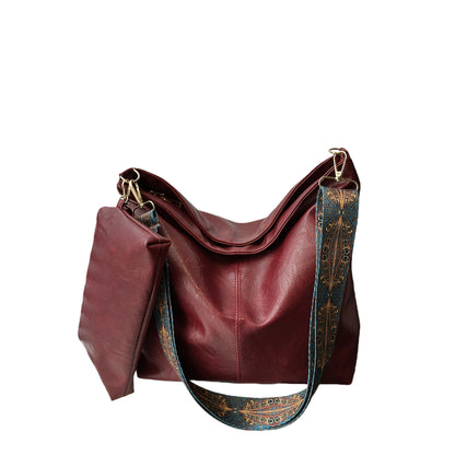 2-Piece Large Capacity Bohemian Wide Strap Soft PU Tote Bag, Shoulder & Handheld Bag, Ideal Birthday Gift