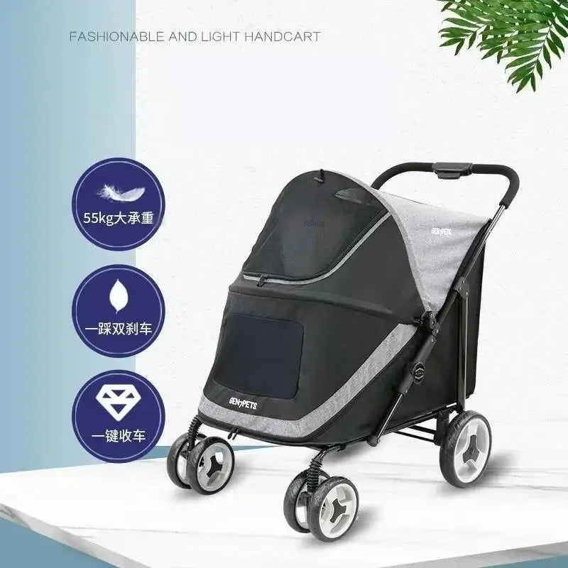 Portable Golden Retriever Large Dog Pet Stroller Cart Simple 4-wheel Foldable Large Capacity Stroller Outdoor Travel Pet Trolley