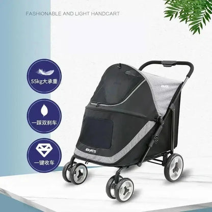 Portable Golden Retriever Large Dog Pet Stroller Cart Simple 4-wheel Foldable Large Capacity Stroller Outdoor Travel Pet Trolley