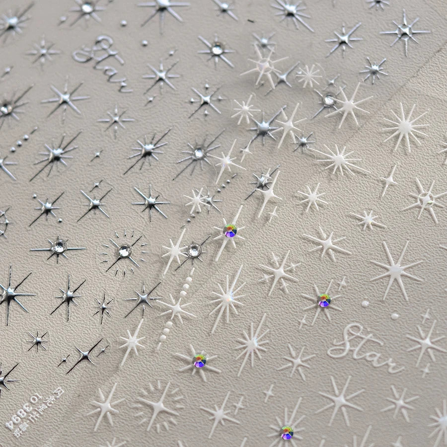 Gold Silver Starlight Laser Pink Colorful Glitter Star Bronzing Rhinestones Relief Nail Art Decorations Stickers Manicure Decals