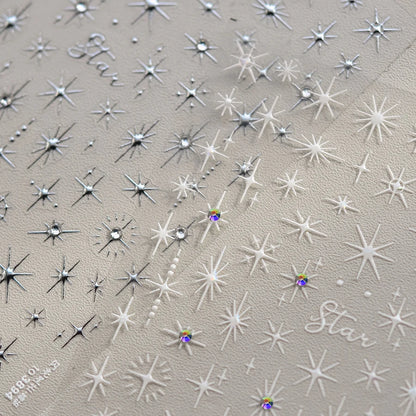 Gold Silver Starlight Laser Pink Colorful Glitter Star Bronzing Rhinestones Relief Nail Art Decorations Stickers Manicure Decals