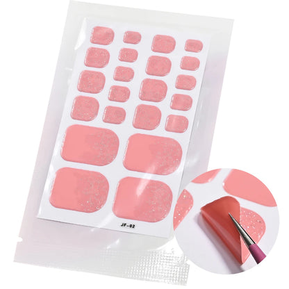 5Sheets/110Tips Summer Glitter Toe Nail Stickers Full Cover Nail Wraps Solid Color Adhesive Toenails Decals for Women DIY Foot &