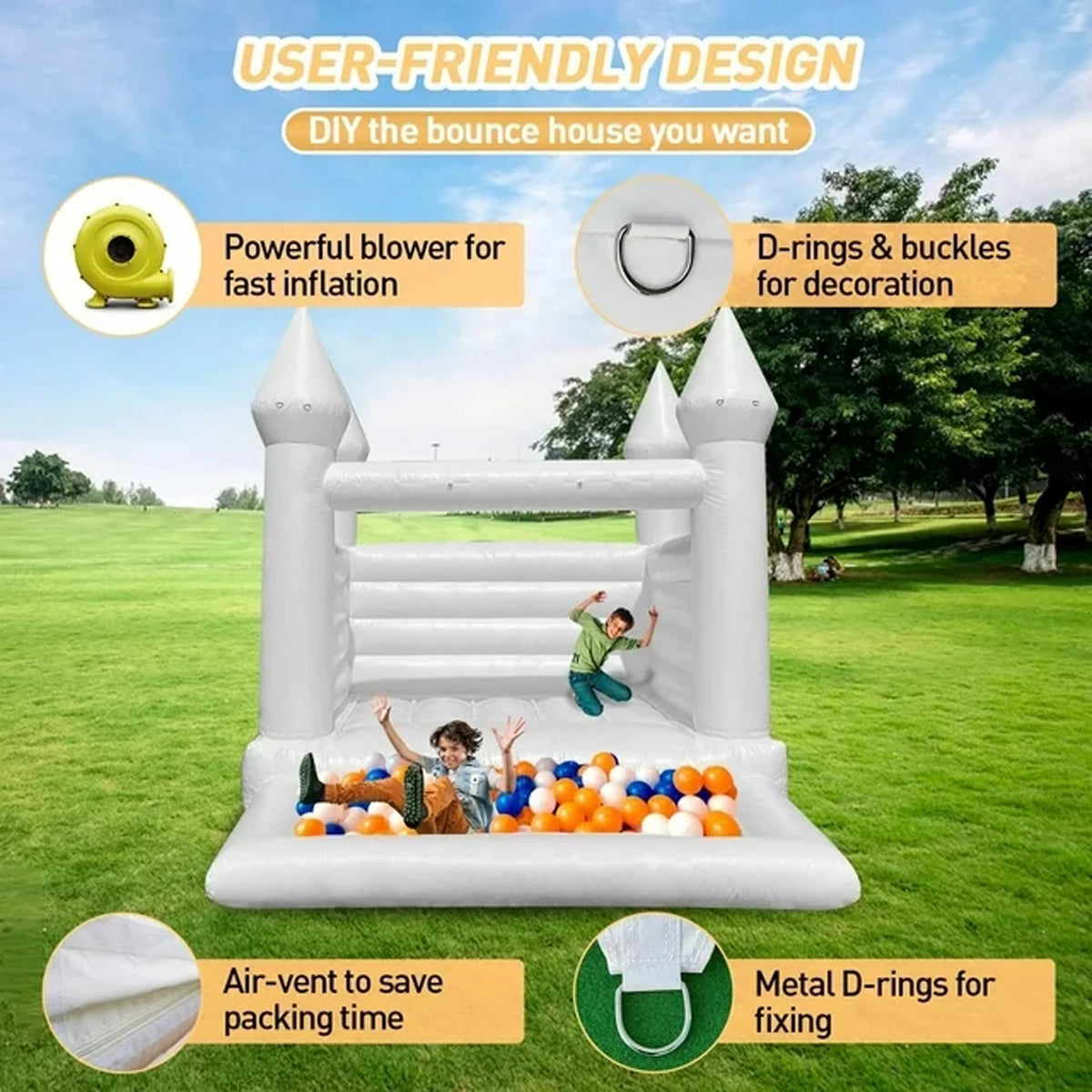 Commercial Durable White Wedding Bounce House Inflatable Combo Bouncy Castle With All Pvc For Indoor Outdoor Kids And Tollders