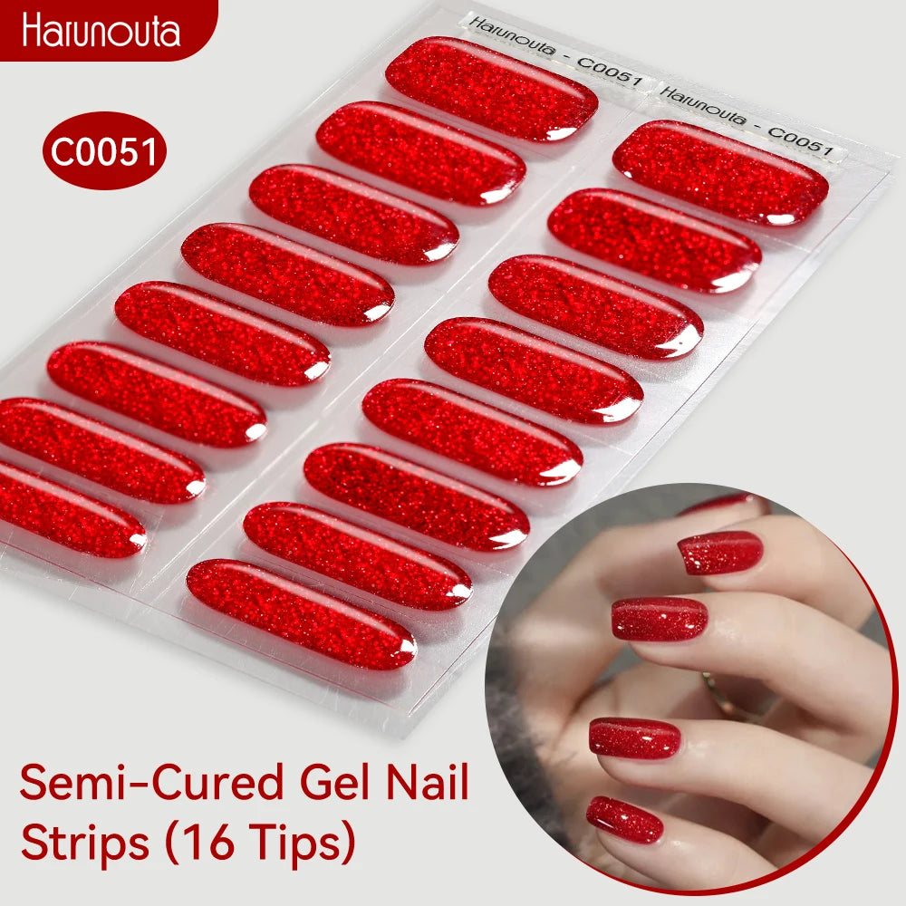 Gradient Auroras Semi Cured Gel Nail Strips Sparkly Shinning DIY Gel Polish Stickers for Nails Works with UV/LED Nail Lamps