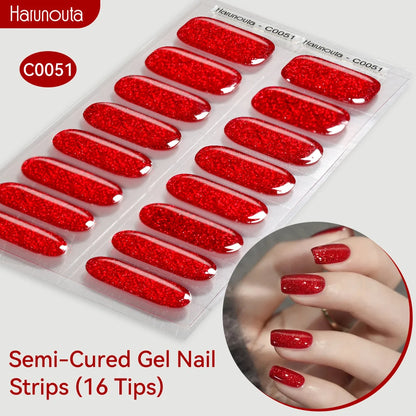 Gradient Auroras Semi Cured Gel Nail Strips Sparkly Shinning DIY Gel Polish Stickers for Nails Works with UV/LED Nail Lamps
