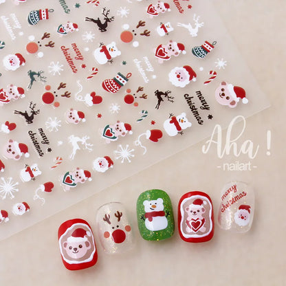 Winter Christmas Atmosphere Nail Stickers Snowman Snowflake Wapiti Self-adhesive High Quality Cute Nail Stickers Nail Art Deco