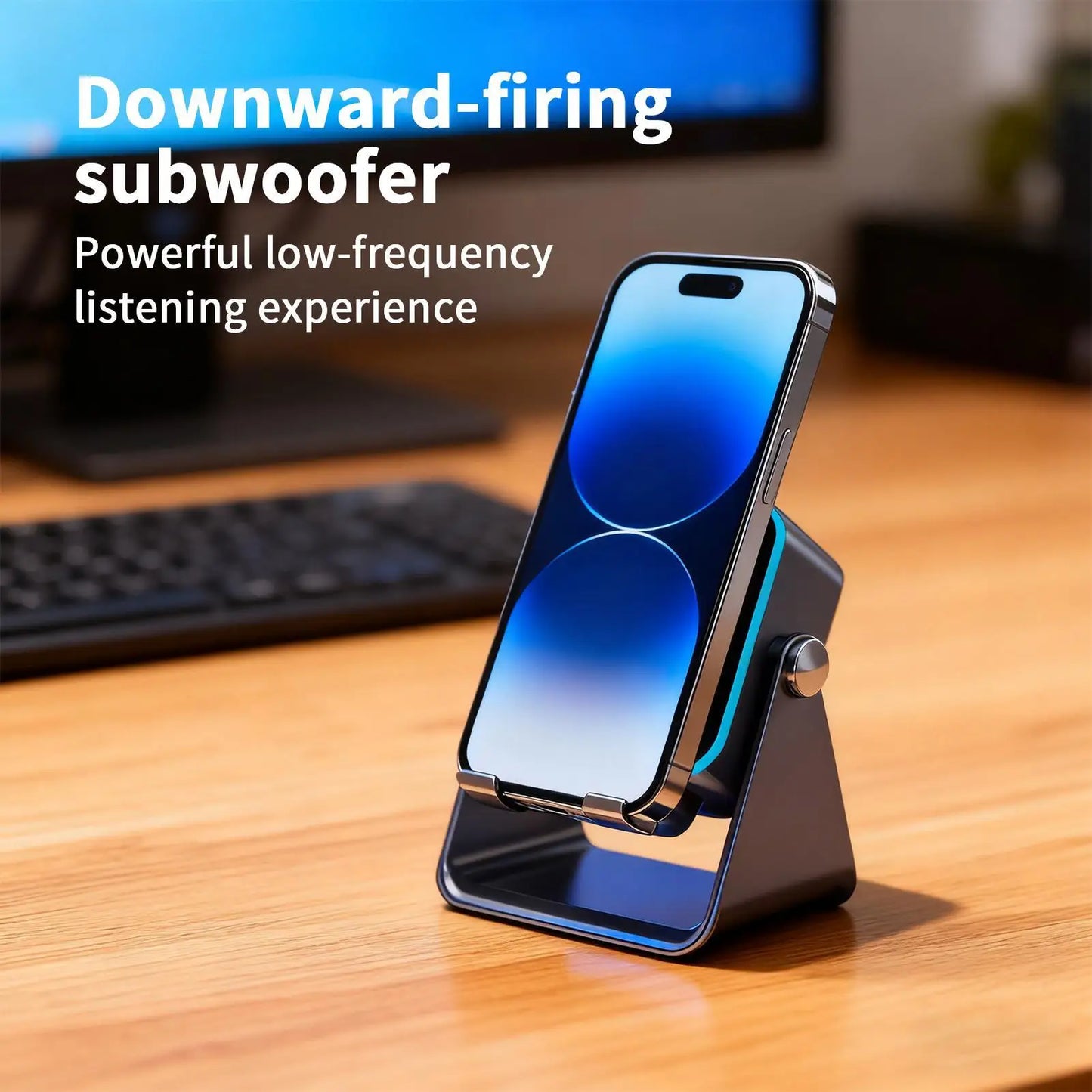 Upgraded Folding Phone Holder With Induction Speaker & Light, 10W Portable Audio Bracket For Desk, Home, Office, Travel Decor
