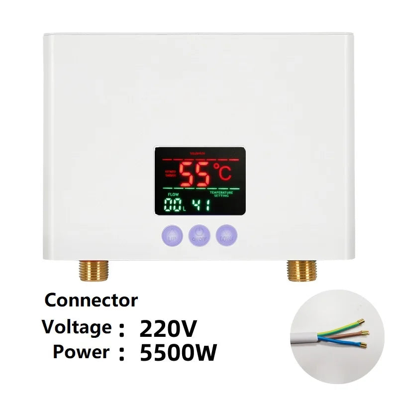 110V 220V Instant Water Heater Kitchen Bathroom Wall Mounted Electric Water Heater Hot Water Shower with LCD Temperature Display