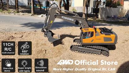 4WD Remote Control Excavator 4x4 Alloy Dump Truck Bulldozer Radio Model RC Car Construction Vehicle with Lights Sound Toy Gift