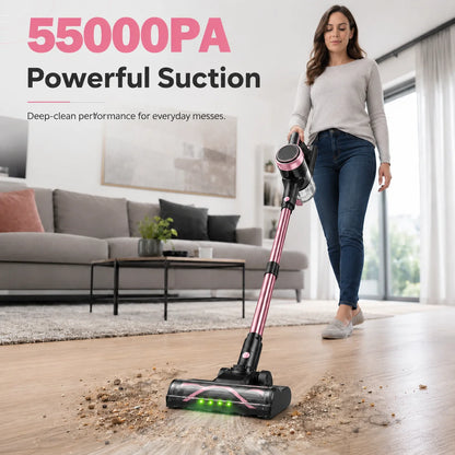 Cordless Vacuum Cleaner, 55KPa Powerful Suction, 45Mins Runtime, Self-Standing Stick Vacuum with 1.5L Dust Cup, 3 Suction Modes for Home Floor,Pet Hair and Carpet