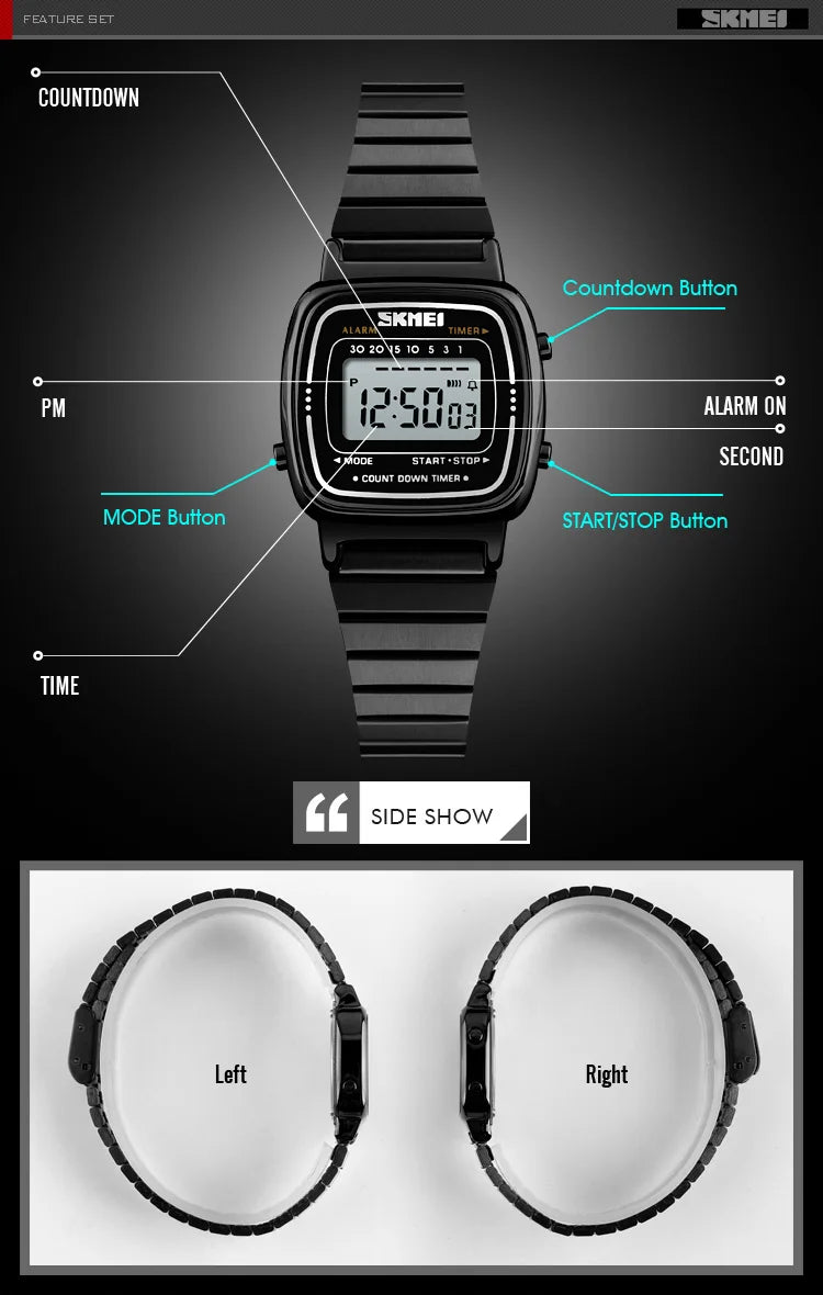 SKMEI 1901 Luxury Women Watches Small Dial Digital Chrono Calendar Watch Waterproof Ladies Wristwatch Clock Montre femme 1620