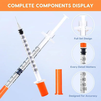 1ml 29G*13Mm Disposable Plastic Veterinary Syringe, Sterile Insulin Syringe with Orange Cap and Needle, Suitable for Pets, Farm Animals, and Laboratory Use.