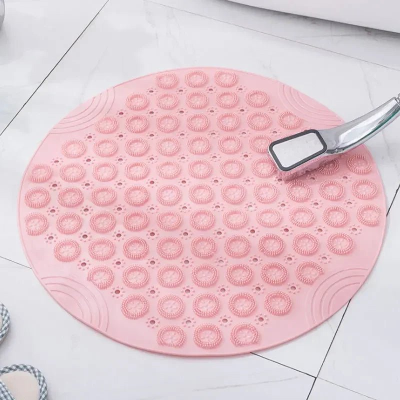 Bathroom Mat Anti-slip Sucker Round PVC Bath Mat with Drain Hole Silicone Bathing Rugs Foot Massage Pad Bathtub Soft Shower Mat