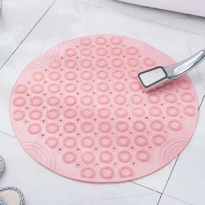 Bathroom Mat Anti-slip Sucker Round PVC Bath Mat with Drain Hole Silicone Bathing Rugs Foot Massage Pad Bathtub Soft Shower Mat