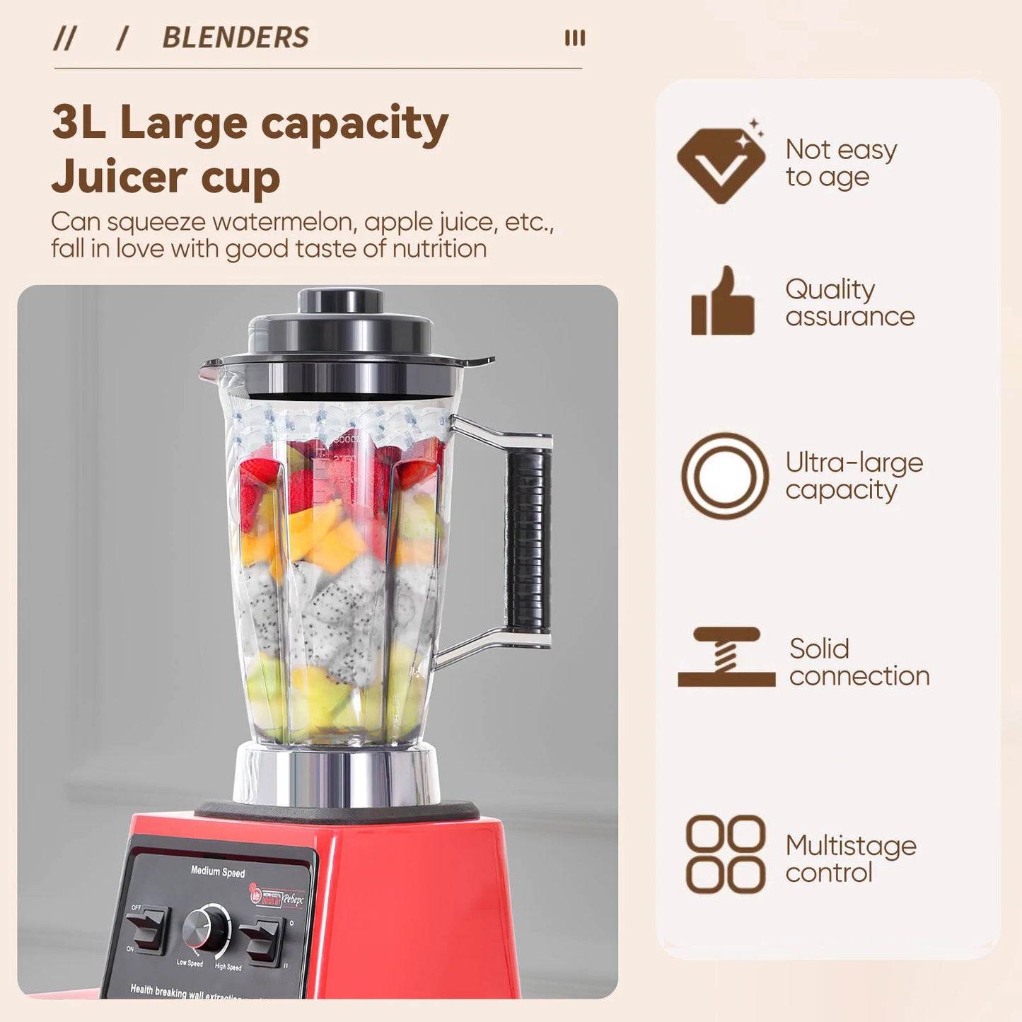 9500W Fuel Table Blender Juicer Smoothie Maker 3-In-1 0.5/1.5/3L Container Food Processor Blenderboxer for Ice Nut Fruit