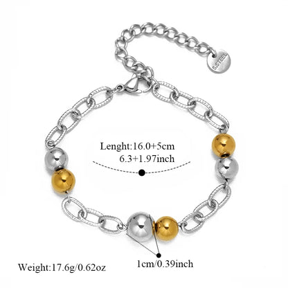 GANPUP 316L Stainless Steel Metal Beads Charms Bracelet Bangle for Women Texture Trendy Wrist Chain Jewelry Gift Bijoux Femme