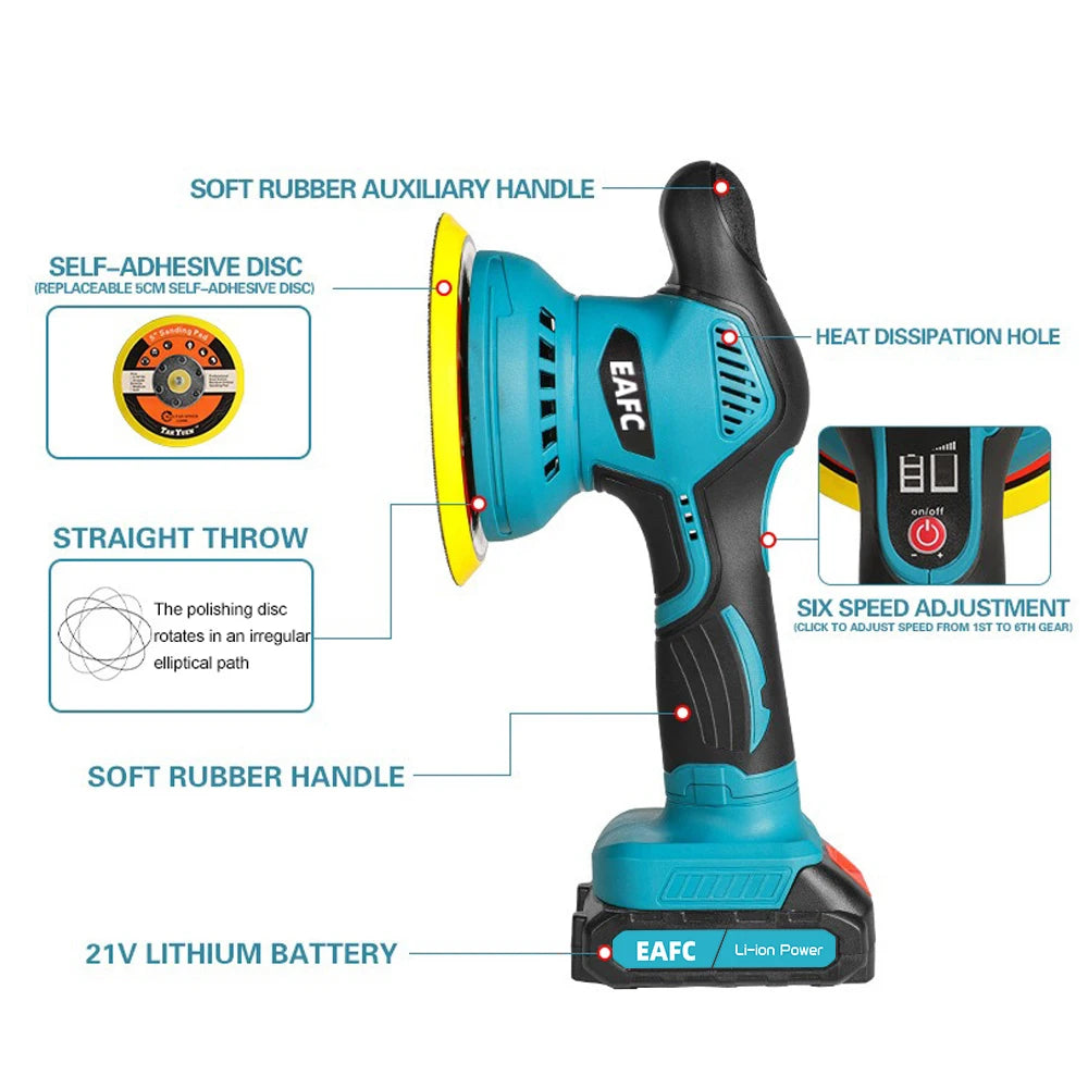 EAFC 6-Speed Cordless Car Polisher for Makita 21V Battery, Electric Auto Waxing Polishing Machine, Car Buffer Detailing Tool Kit