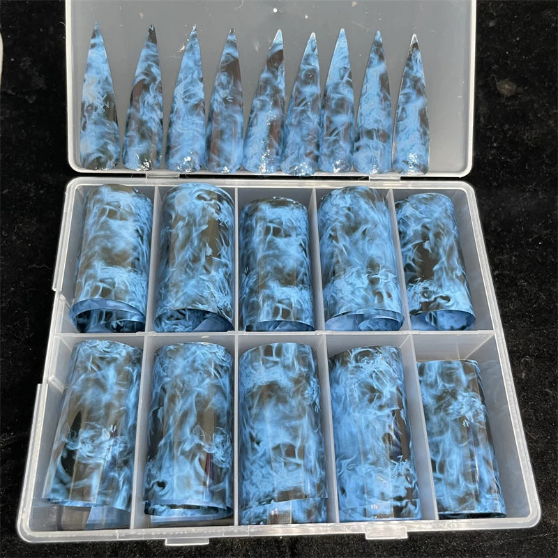 New Flower Nail Foils for Transfer Paper Stickers Floral Adhesive Fruit Nails Wraps Fish DIY Water Marble Nail Art Decorations