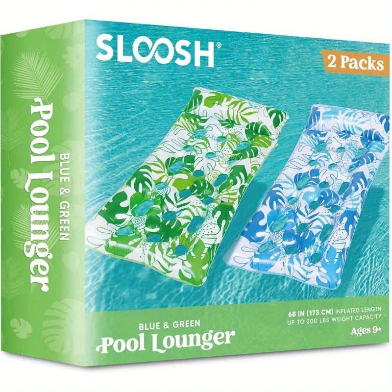 Sloosh 2Pack XL Inflatable Pool Float Mat Pool Floaties Adults Size with Headrest SunTanning Raft Lake Beach Swimming Pool Party