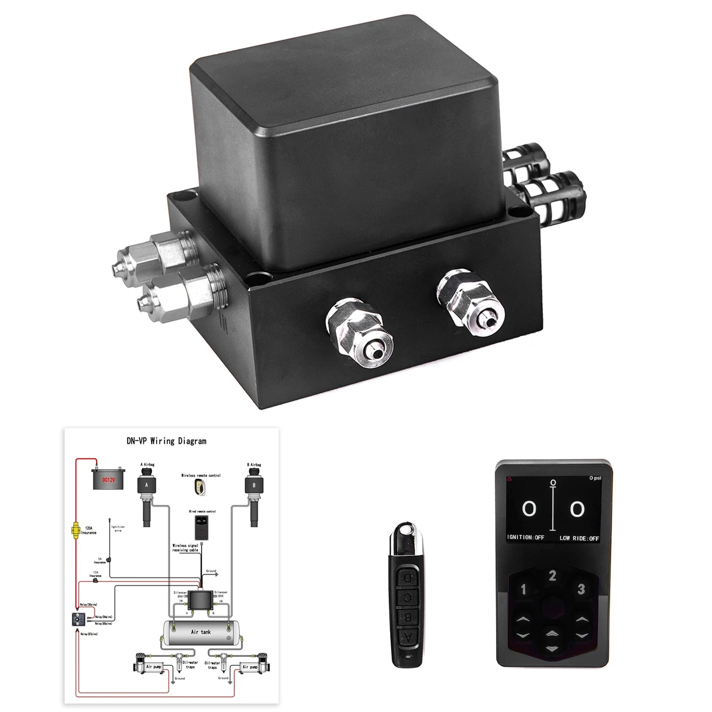Universal 2-mode Controlled Air Suspension System 3 Preset Memory,Real-Time PSI Monitoring&Auto-Leveling for Truck/SUV/CustomCar