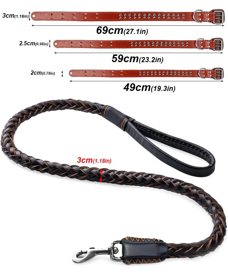 Heavy and Duty Large Dog Leash Genuine Leather Braided Dog Training Leash for Shepherd Medium Large Dogs Pet Supplies