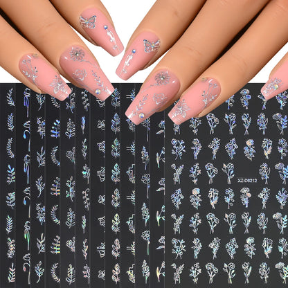 12pcs/set 3D Shiny Leaf Flower Nail Art Sticker Laer Gold Bronzing Leaves Nail Decals 8*10cm Self-Adhesive Nail Art Supplies e5#