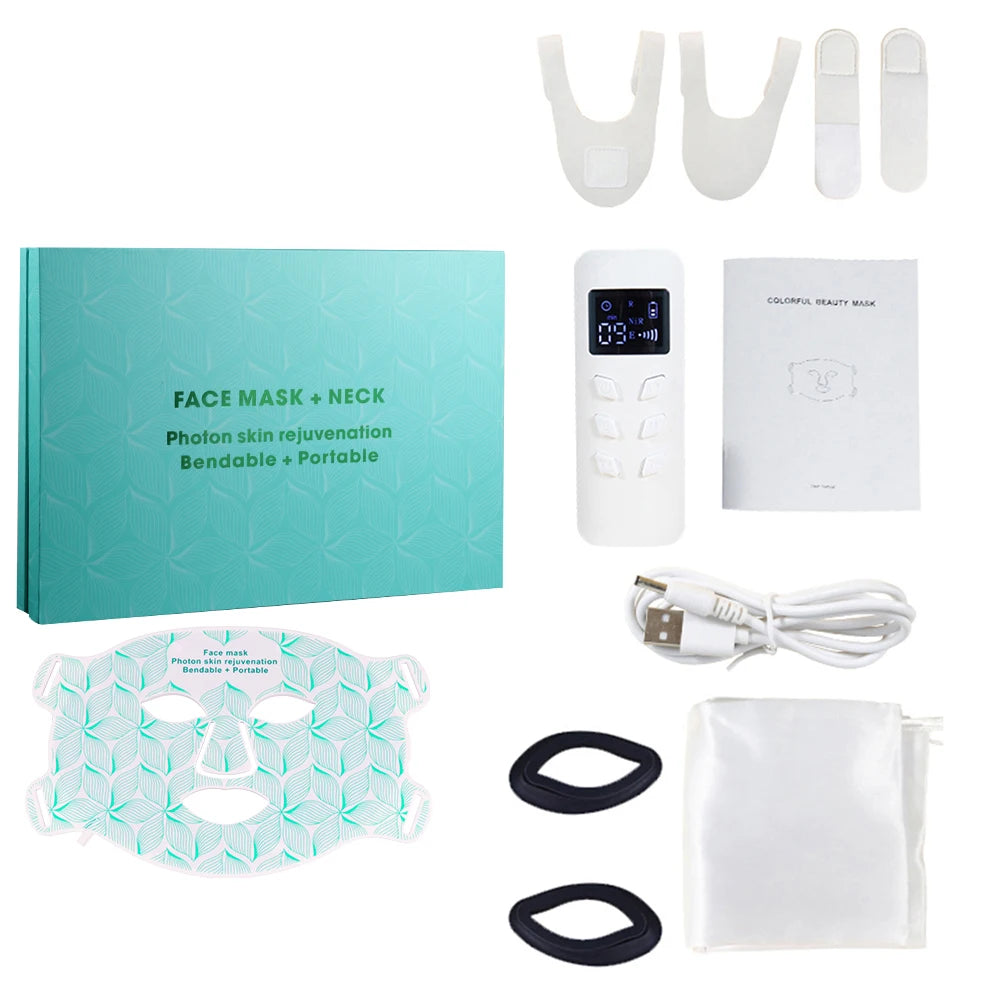 8 Colors Facial LED Mask with Neck Red Light Near Infrared Therapy Beauty Mask Anti Aging Skin Rejuvenation Lifting Tighten