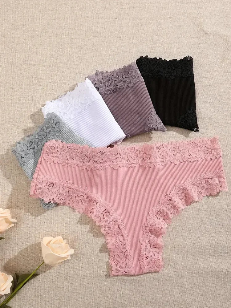 3Pcs/set Women Cotton Lace Panties Floral Intimate Underwear Trendy Patchwork Lace Briefs Female Soft Underpants Lingerie S-XL