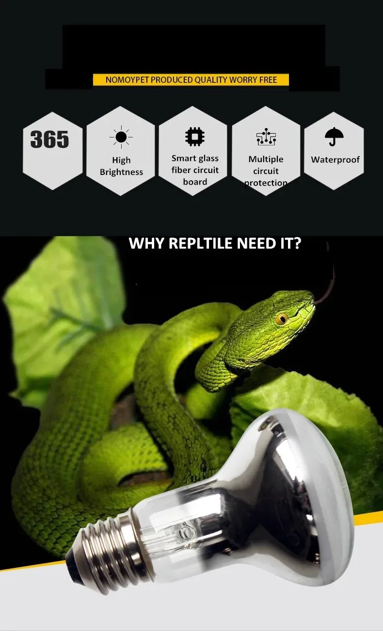 Reptile 40W/60W UVA UVB Sun Light Intense Basking Spot Simulated Natural Sunlight Reptile Heating Lamp for Lizard Snake Turtle