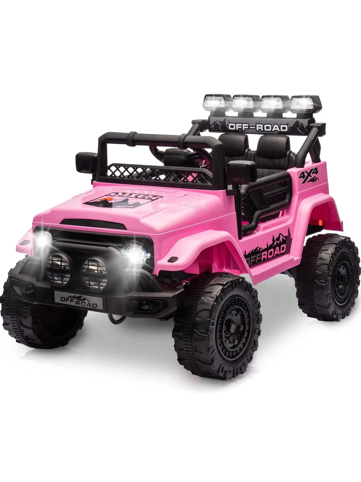 HAUSPROFI 12V Off-Road Ride-On Electric Car Toys for 3+ Years,With LED Lights,Remote Control,Seat Belt ,Bluetooth, 3-Speeds, Suspension