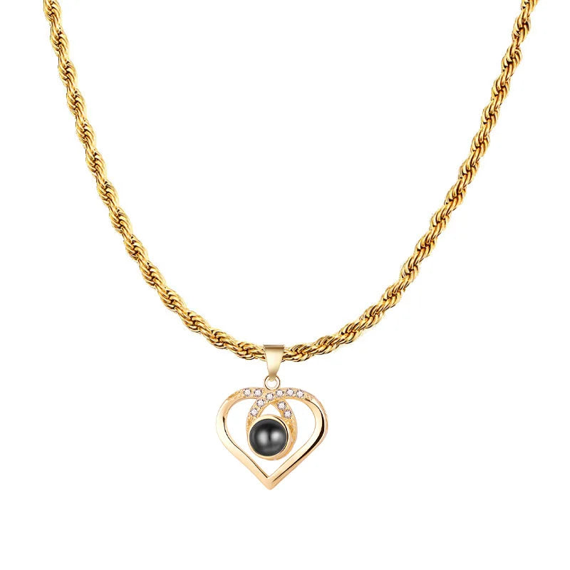 Custom Color Photo Projection Necklace Stainless Steel Rope Chain Valentine's Day Mother's Day Exquisite Fashion Gift for Women