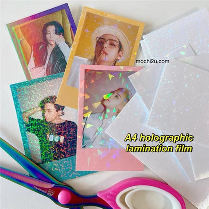 50 Sheets Broken Glass Hologram Cold Lamination Film Sticker A4 Sheets Star Shiny Dots DIY Package Card Photo Holographic Film