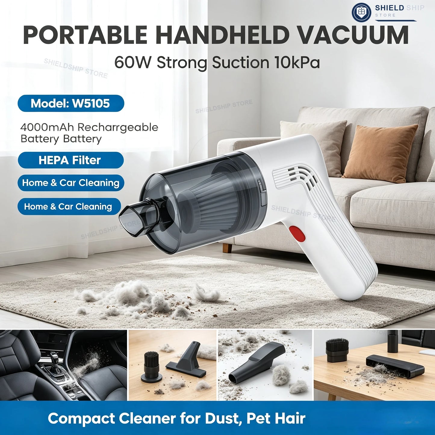 Wireless Handheld Mini Car Vacuum Cleaner USB Charging Battery Wet & Dry Dual Use Portable Cleaner For Car Household