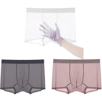 New Men Boxer Transparent Lightweight Men Underwear Elastic Mid-Waist U-Convex Thin Perspective Shorts Briefs Seamless Panties