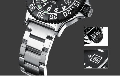 Addies Dive Men Fashion Casual Watch Calendar Display 50m Waterproof Tube Luminous Watch Black Dial Rotating Bezel Quartz Watch