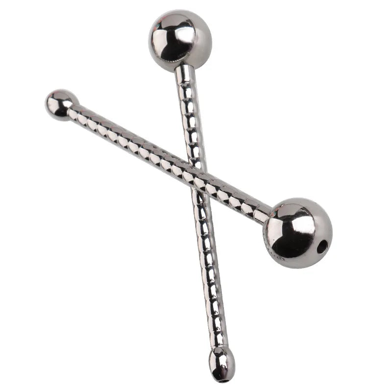 Hollow Metal Urethral Probe Spiral Textured Penis Plug with Smooth Ball Tips Intimate Male Release Stimulation Toy