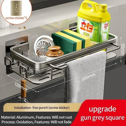 Multi-functional Kitchen Shelf, Drying Rack, Mop Storage, No-Drill Wall Mount, Home Spice Rack, Sink Faucet Basin