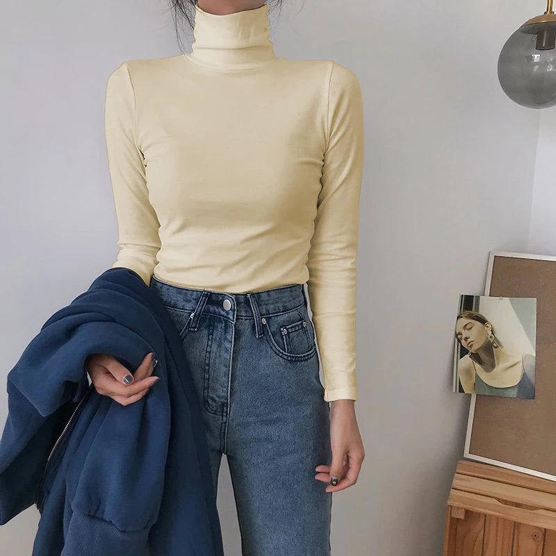 Autumn Long Sleeve Turtleneck Tops Slim Knitted Bottoming T Shirt Korean Fashion Sweater Harajuku Pullover Women Clothing Jumper