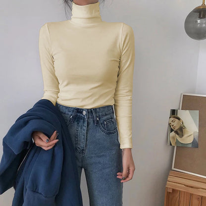 Autumn Long Sleeve Turtleneck Tops Slim Knitted Bottoming T Shirt Korean Fashion Sweater Harajuku Pullover Women Clothing Jumper