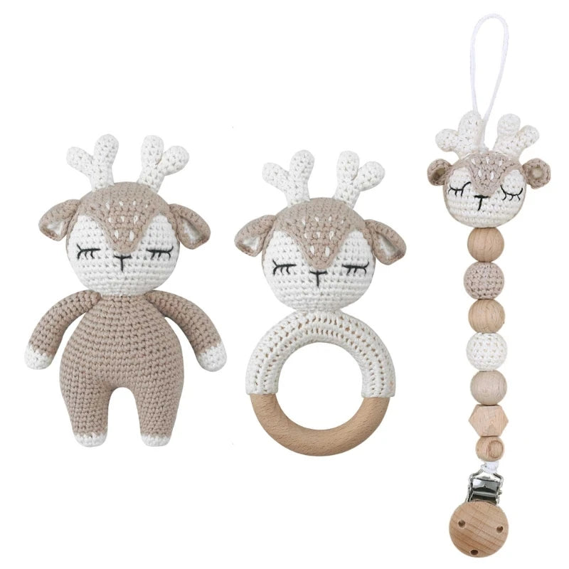 Baby Pacifier Clip Crochet Koalas Handbell Rattle Doll Teether Pacifier Chain Clips Set Dummy Chain Cartoon Teething Toy