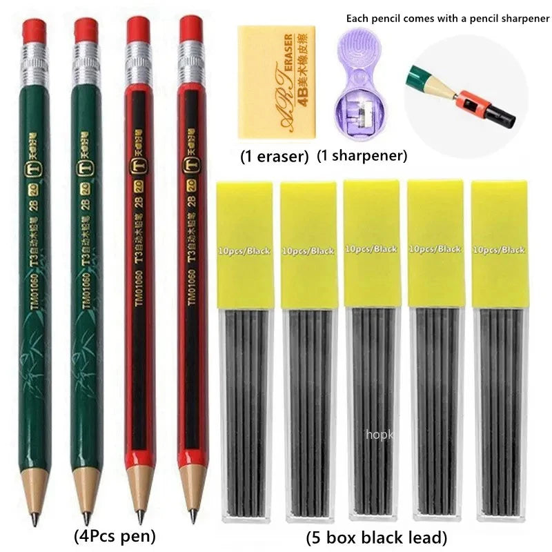 1-42Pcs Mechanical Pencils Set 2B 2.0mm Automatic Student Pencils with Sharpener Color Pencil Leads School Pens Cute Stationery