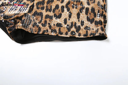 Weird Puss Sexy Sequins Shorts Women Leopard Print Patchwork Wild Skinny Basic Club Street Summer Midnight Sexy Trend Buttoms