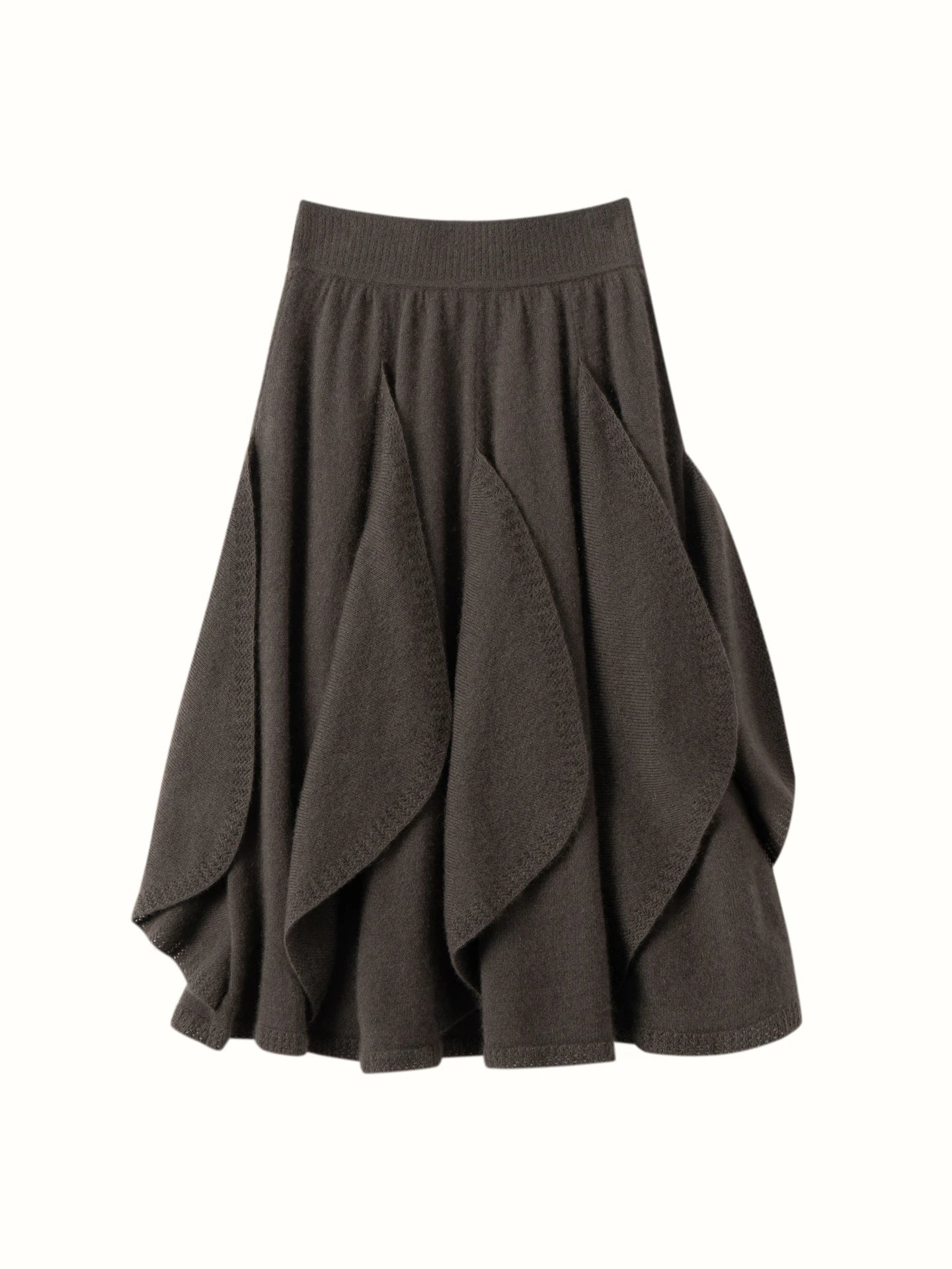 French 100% Pure Cashmere Skirt Ruffle Irregular A-line Soild Midi Sirt Autumn Winter Women Elegant Pleated  Knit Dress Fashion